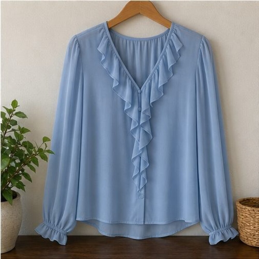 Blue Ruffle Blouse